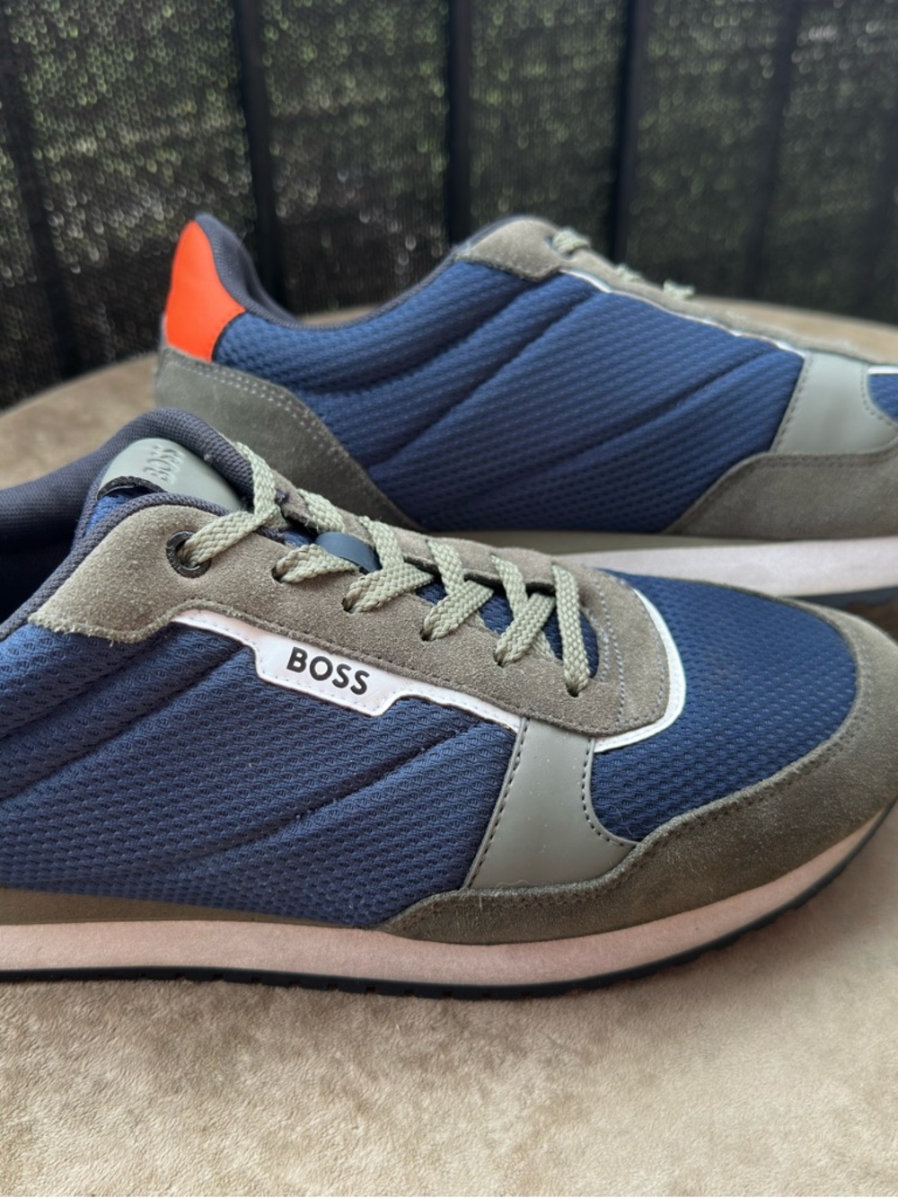 Boss Navy, Olive and Orange Low-Top Runner Sneakers